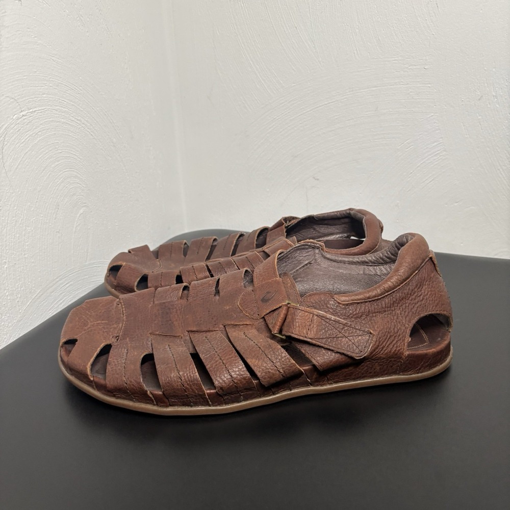 Olukai Mohalu Fisherman Leather Sandals Men's Size 12 Hook and Loop Brown